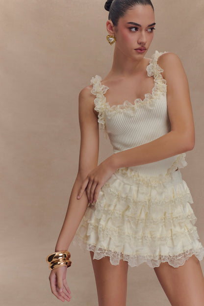 Short-jupe à volants en dentelle Margaret - Crème
