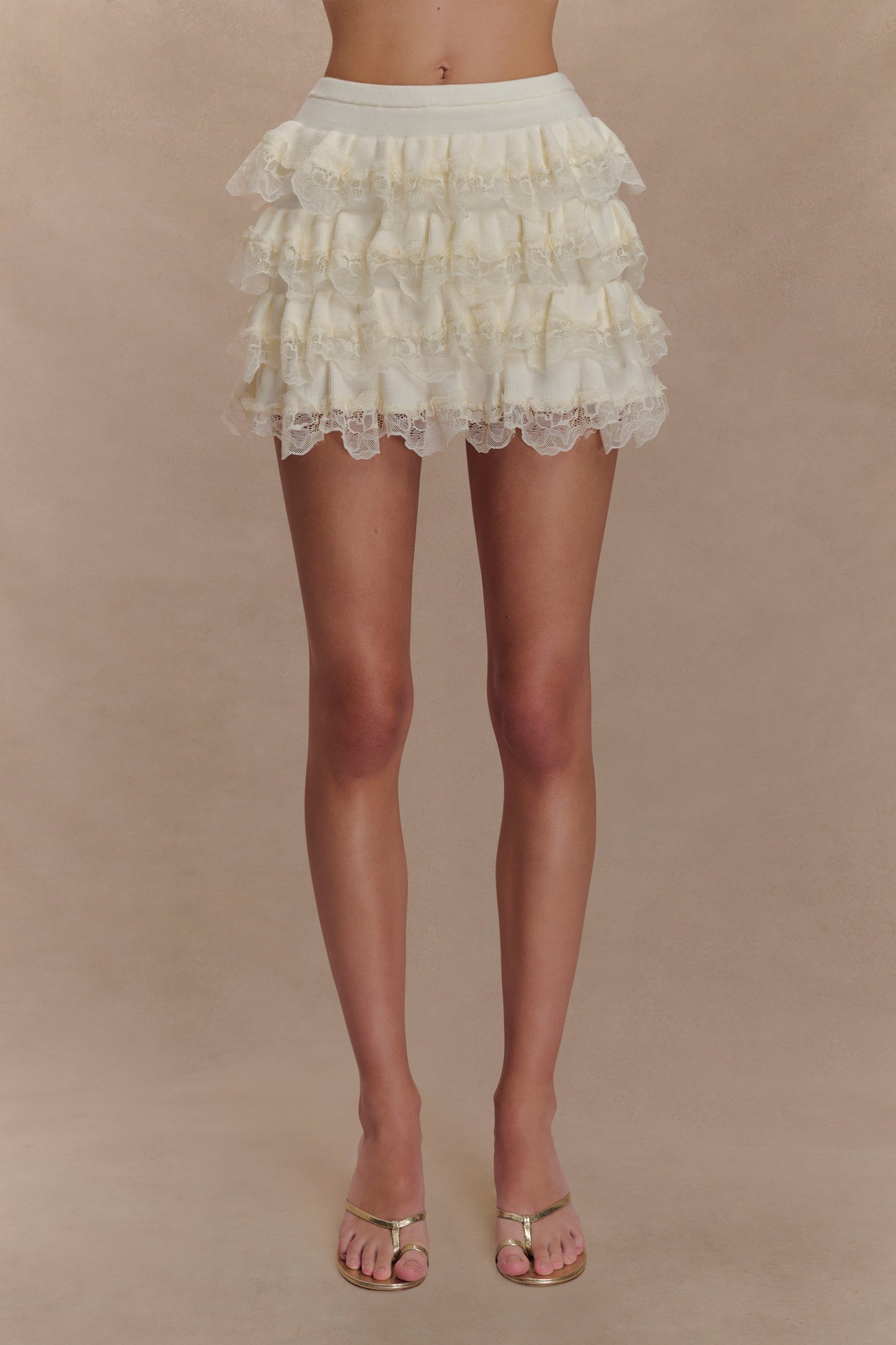 Short-jupe à volants en dentelle Margaret - Crème
