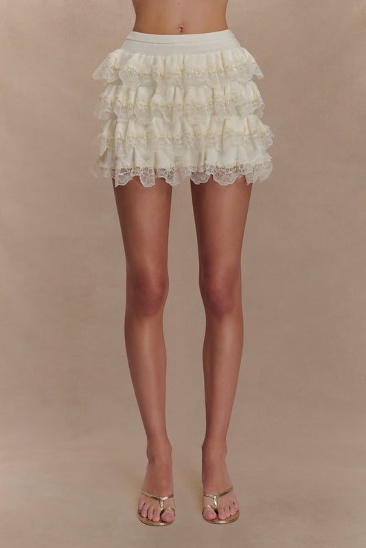 Short-jupe à volants en dentelle Margaret - Crème
