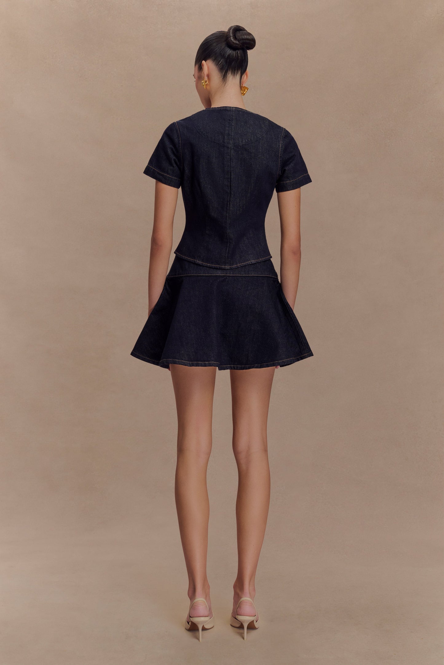 Top en jean à manches courtes et boutons - Bleu indigo délavé