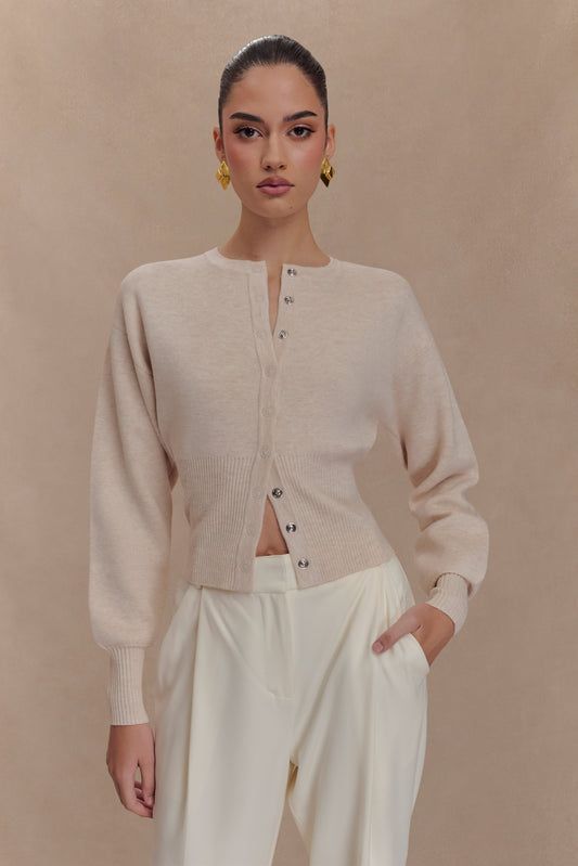 Cardigan en tricot à boutons Ferne - Gris avoine chiné
