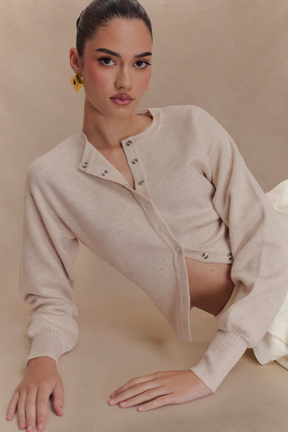 Cardigan en tricot à boutons Ferne - Gris avoine chiné