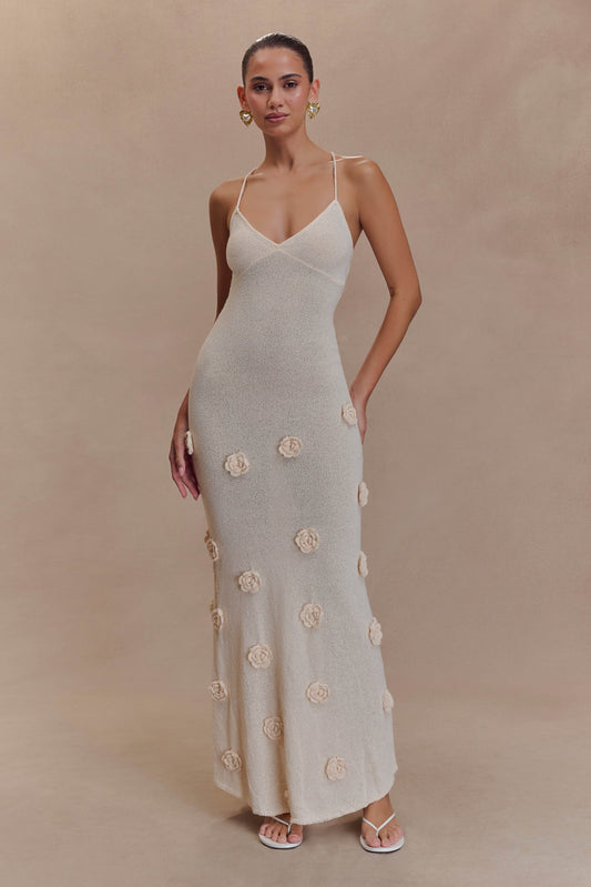 Robe Maxi Tricot Suki à Motifs Floraux - Nude