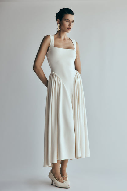 Robe mi-longue en jersey scuba Sharon - Ivoire