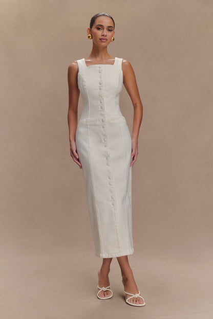 Robe midi en jean Reyna - Blanche