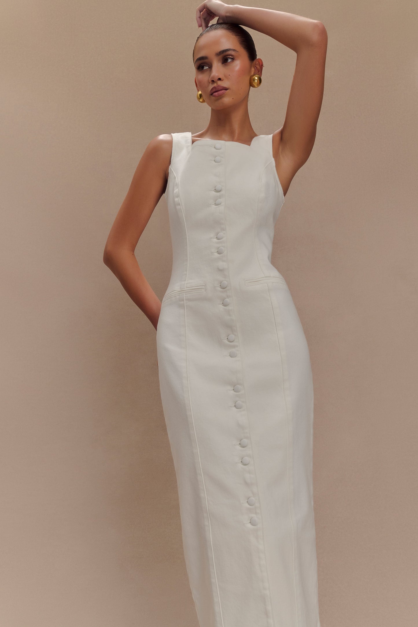 Robe midi en jean Reyna - Blanche