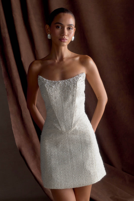 Mini-robe corset en tweed Lorrie - Blanc