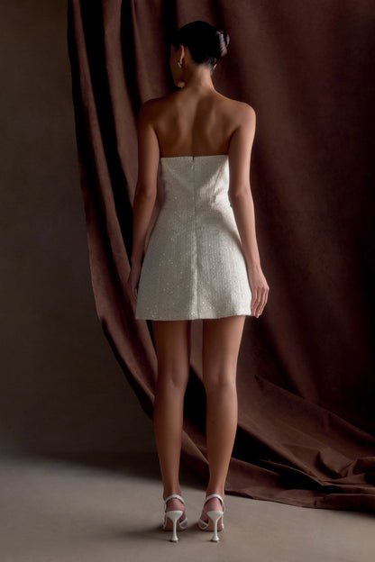 Mini-robe corset en tweed Lorrie - Blanc