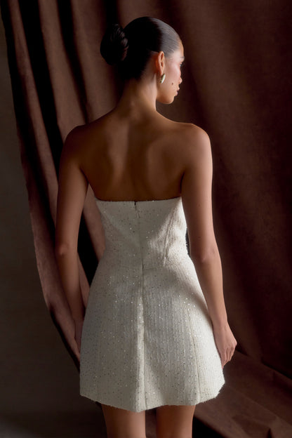 Mini-robe corset en tweed Lorrie - Blanc
