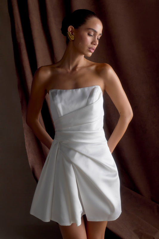 Mini-robe satinée sans bretelles Lora - Blanche