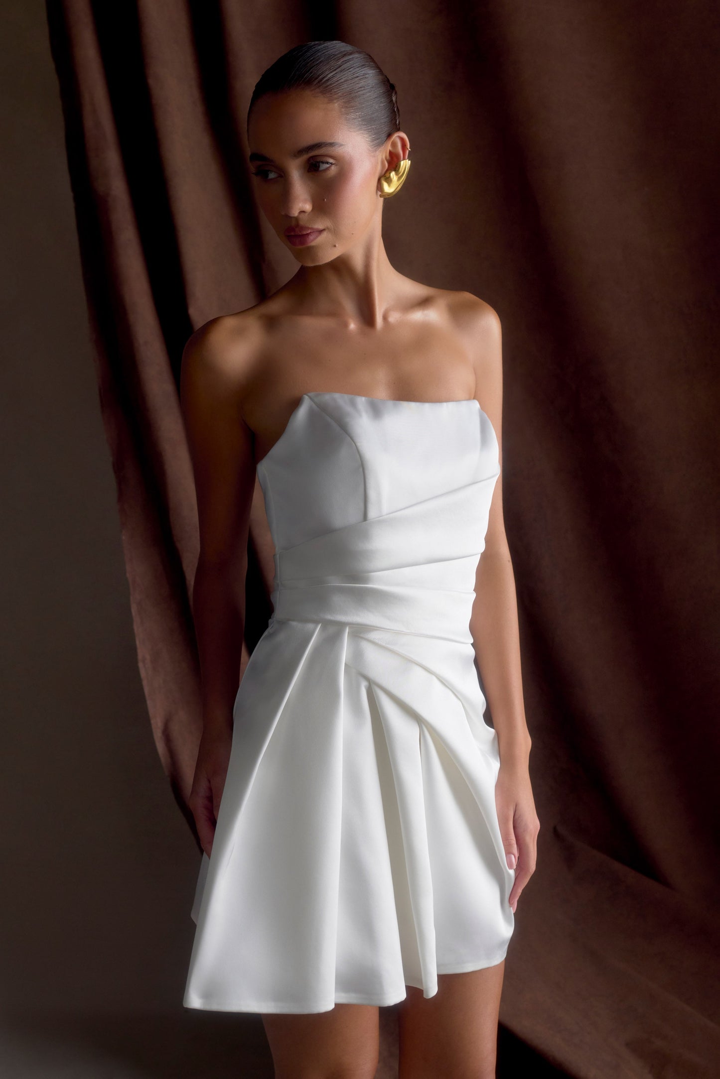 Mini-robe satinée sans bretelles Lora - Blanche