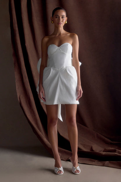 Mini-robe Suzette en taffetas avec nœud - Blanc