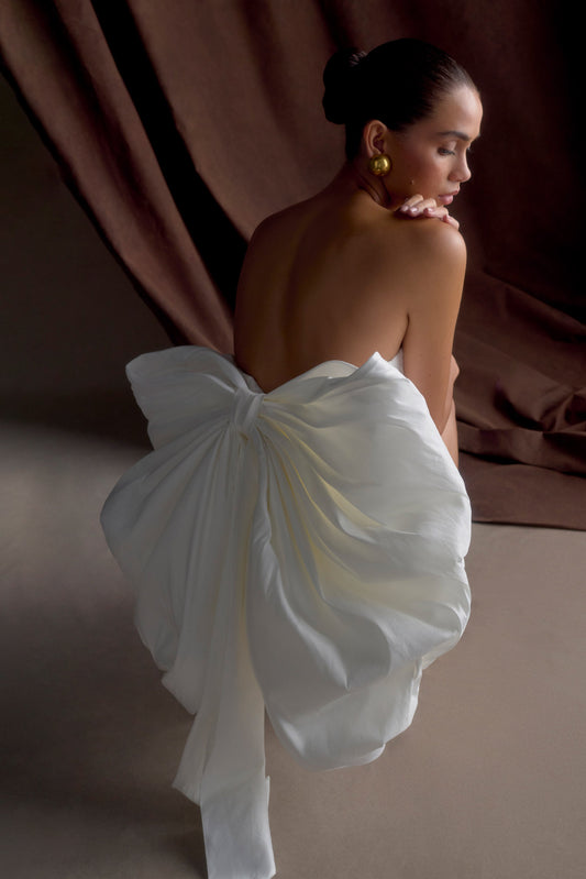 Mini-robe Suzette en taffetas avec nœud - Blanc