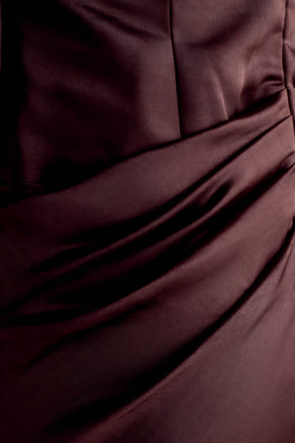 Iris Robe Maxi Satin à Manches Longues - Chocolat Noir