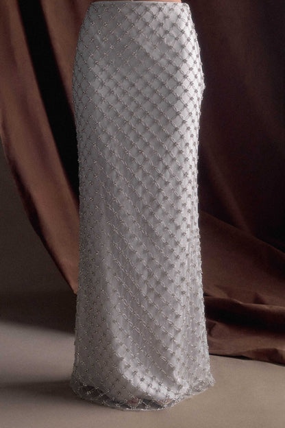 Jupe Maxi Zuri Ornée de Perles Artisanales - Argent