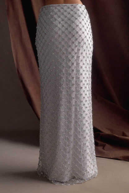 Jupe Maxi Zuri Ornée de Perles Artisanales - Argent