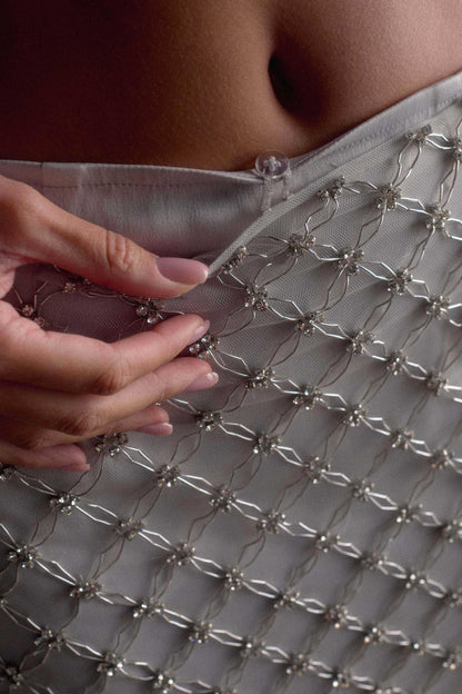 Jupe Maxi Zuri Ornée de Perles Artisanales - Argent