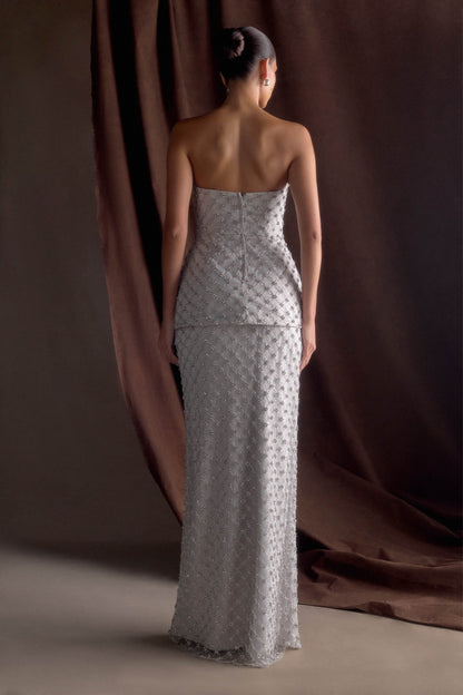 Jupe Maxi Zuri Ornée de Perles Artisanales - Argent