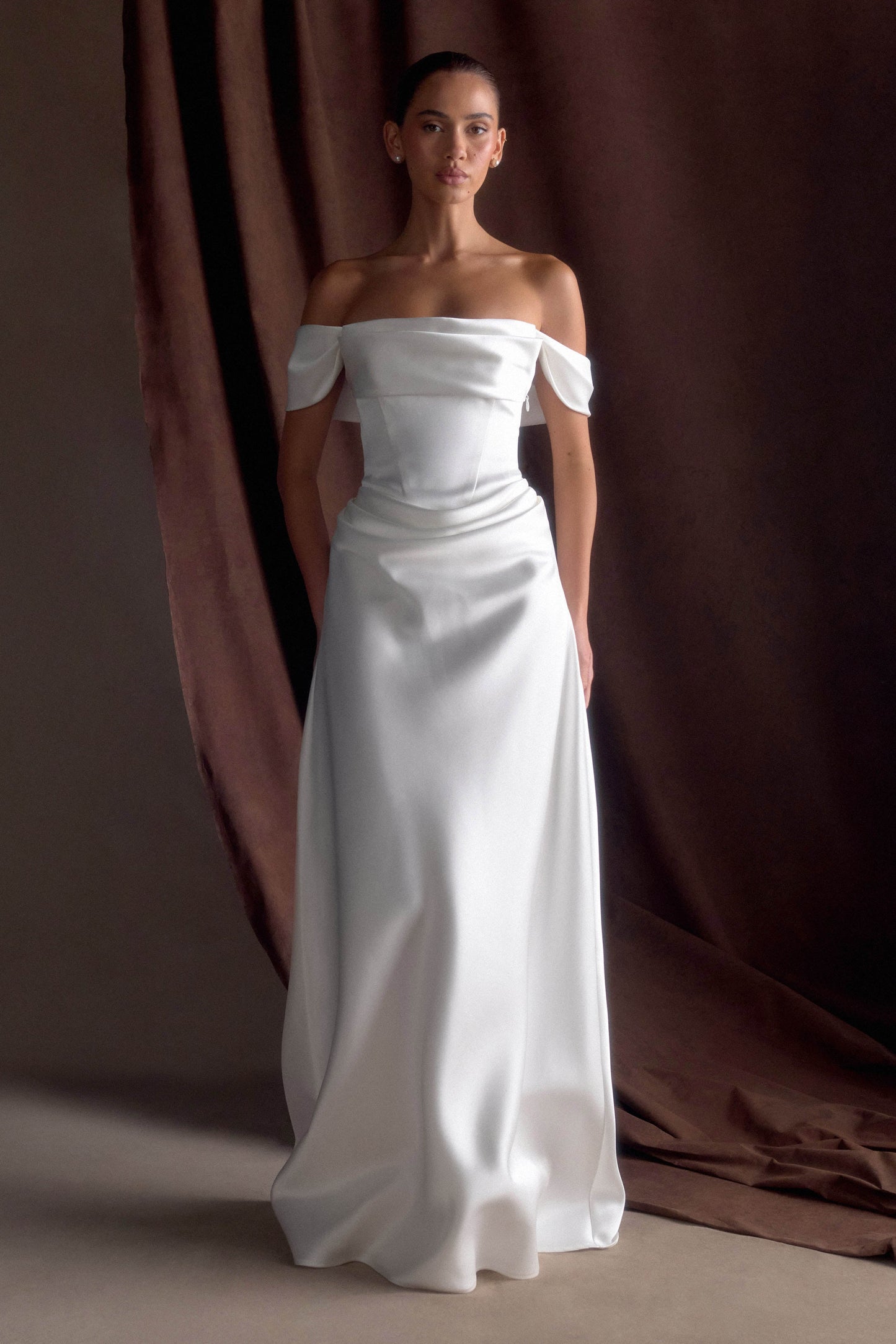 Robe satinée à épaules dénudées Luna - Blanc