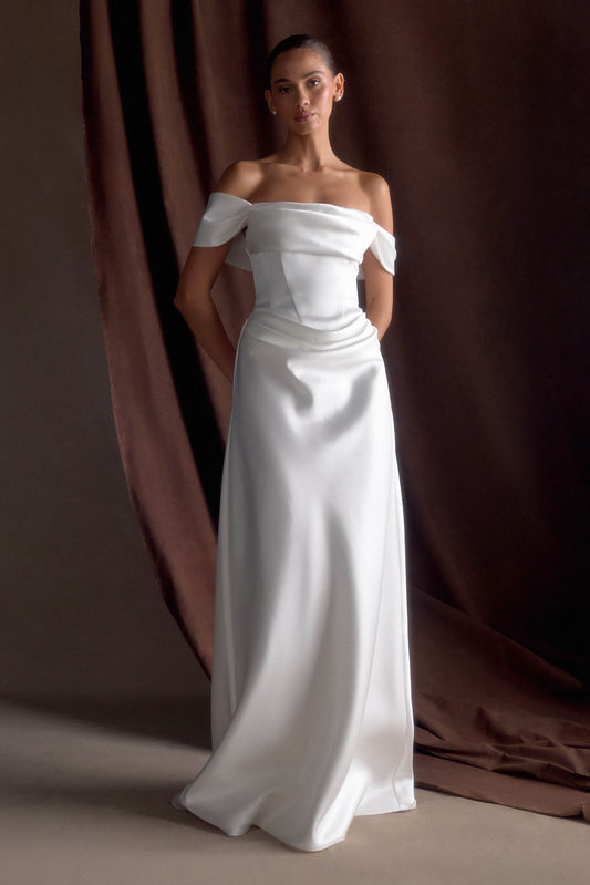 Robe satinée à épaules dénudées Luna - Blanc