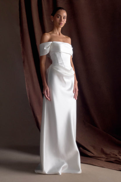 Robe satinée à épaules dénudées Luna - Blanc