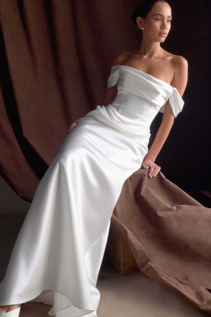 Robe satinée à épaules dénudées Luna - Blanc