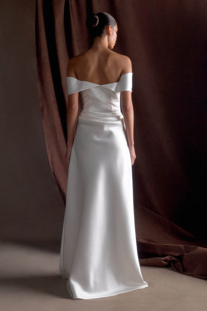 Robe satinée à épaules dénudées Luna - Blanc