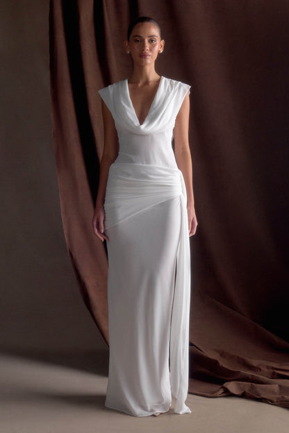 Robe Maxi Giulia en Chiffon à Drapé - Blanche