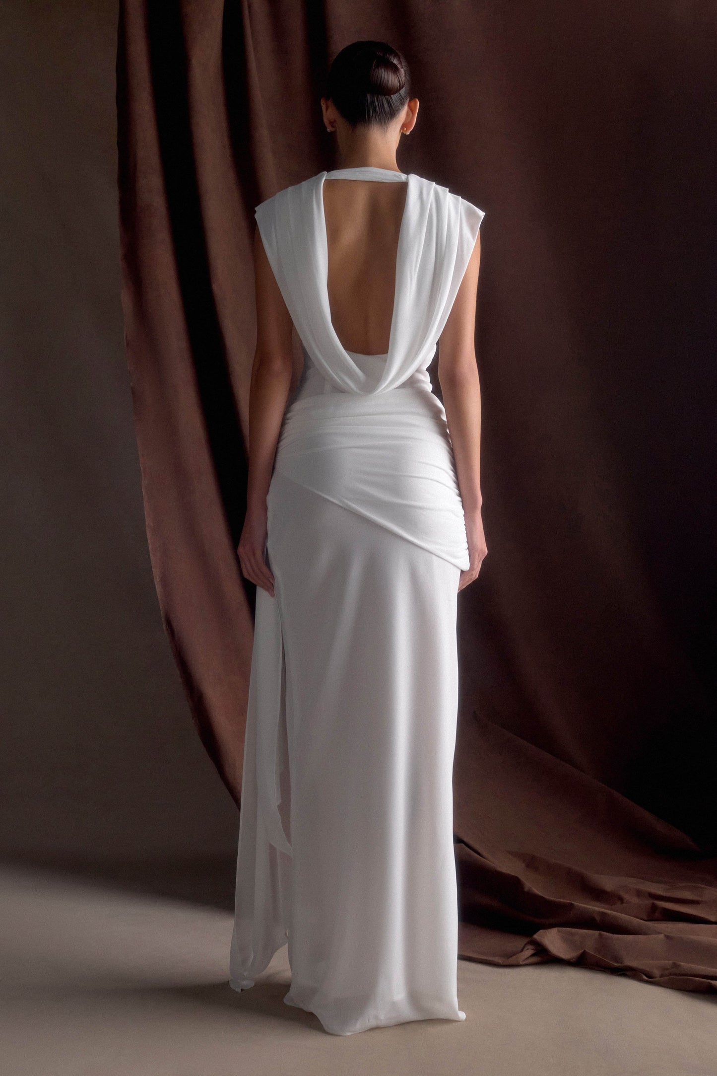 Robe Maxi Giulia en Chiffon à Drapé - Blanche