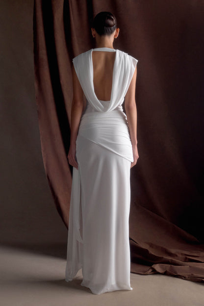 Robe Maxi Giulia en Chiffon à Drapé - Blanche