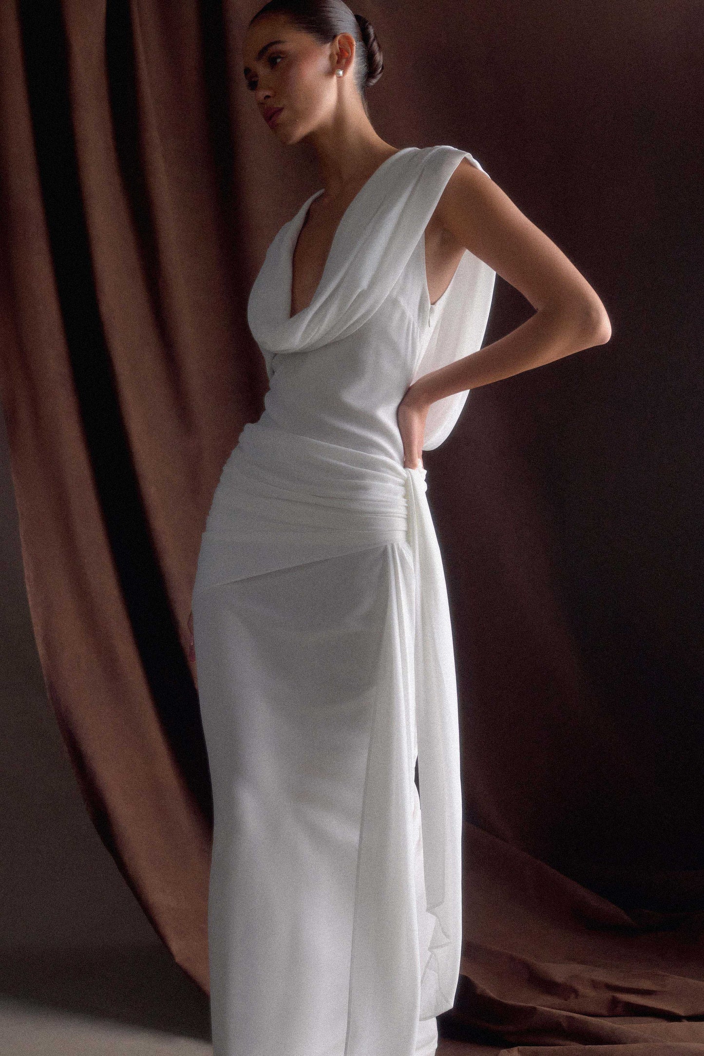 Robe Maxi Giulia en Chiffon à Drapé - Blanche