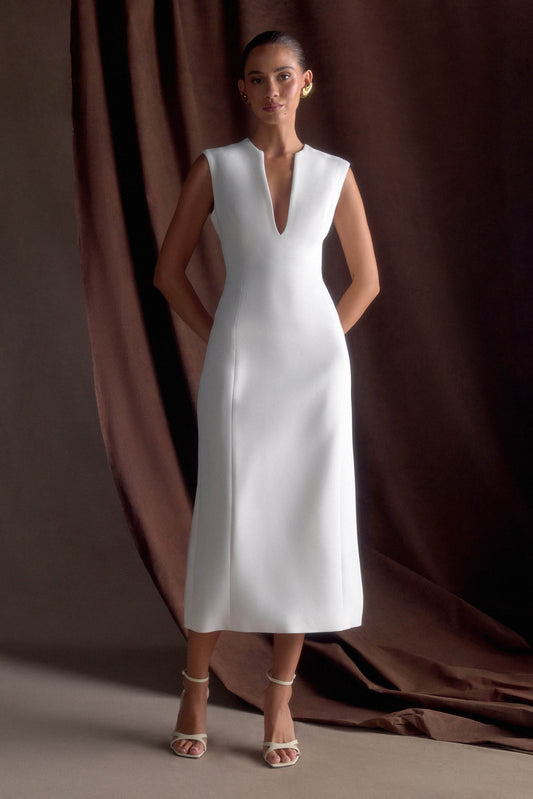 Audrine Robe Midi Sans Manches - Ivoire