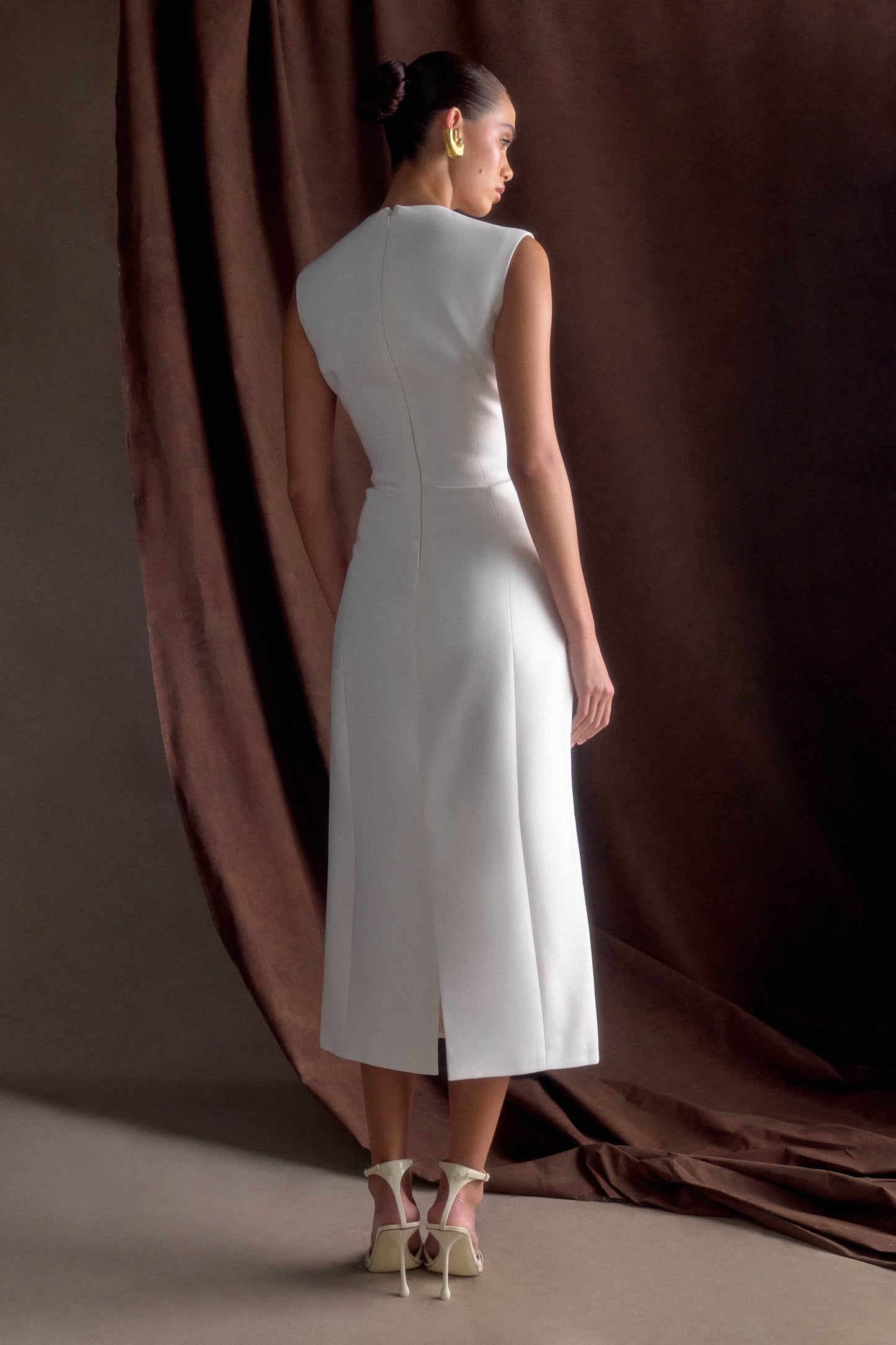 Audrine Robe Midi Sans Manches - Ivoire