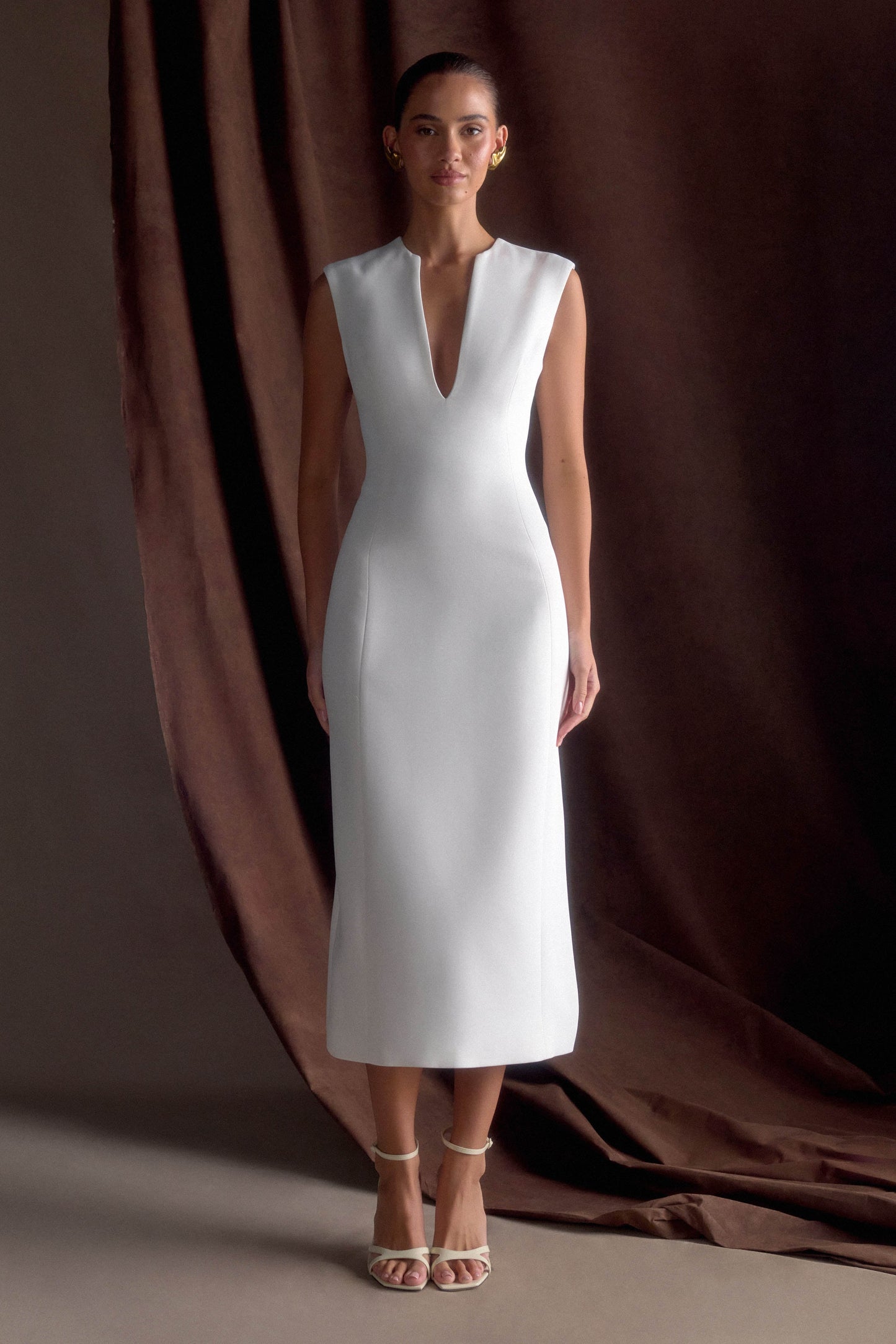 Audrine Robe Midi Sans Manches - Ivoire