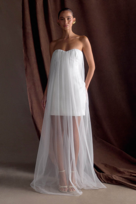 Bettany Robe Maxi en Chiffon Sans Bretelles - Blanche