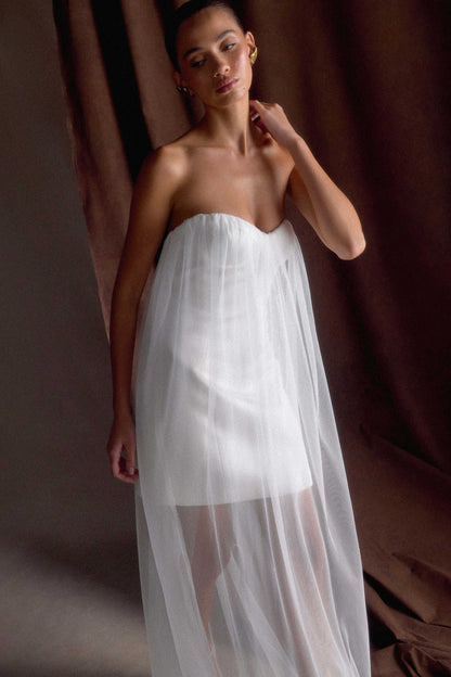 Bettany Robe Maxi en Chiffon Sans Bretelles - Blanche