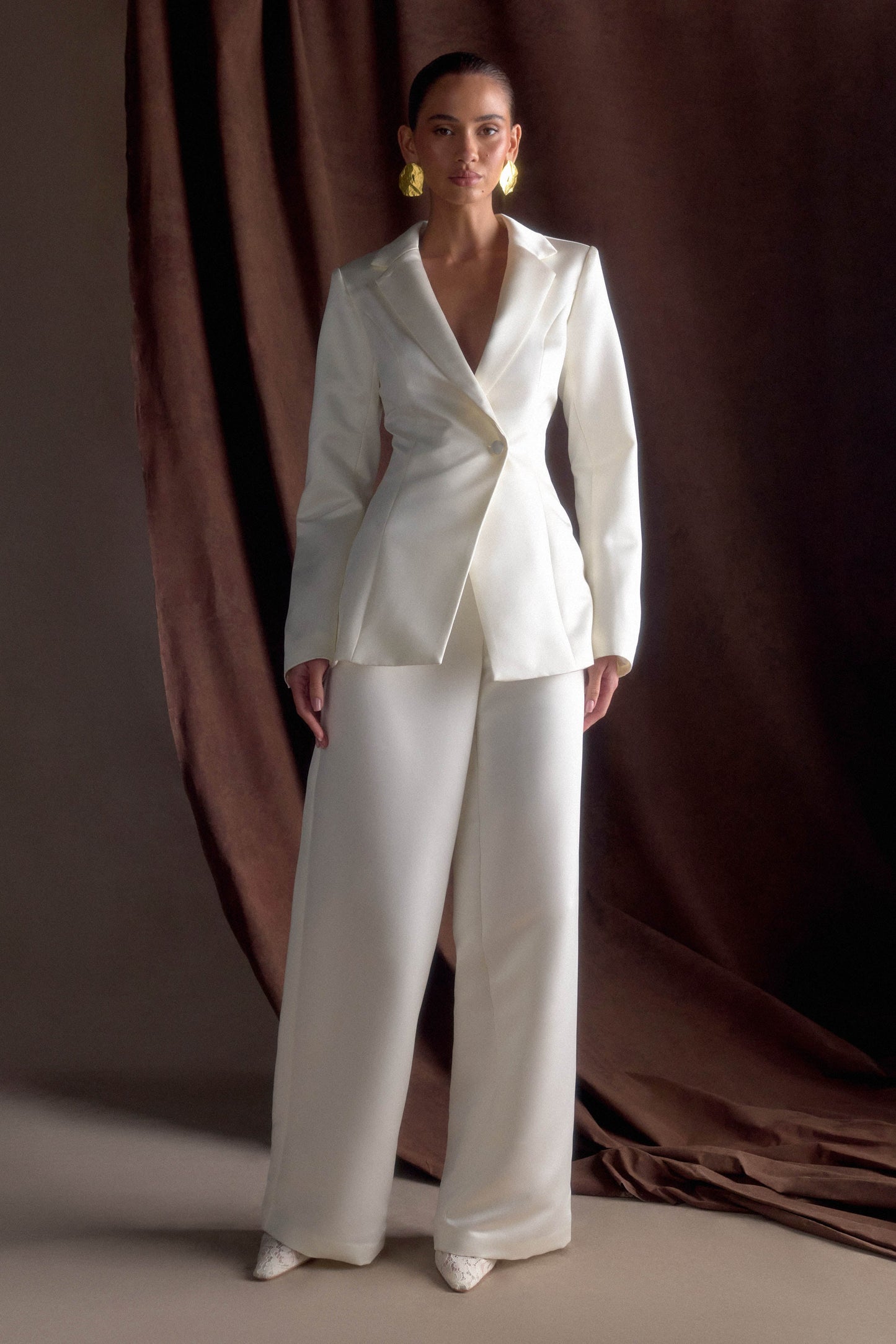 Blazer en satin sur mesure Ada - Ivoire