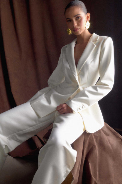 Blazer en satin sur mesure Ada - Ivoire