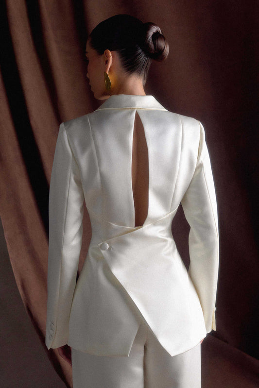 Blazer en satin sur mesure Ada - Ivoire