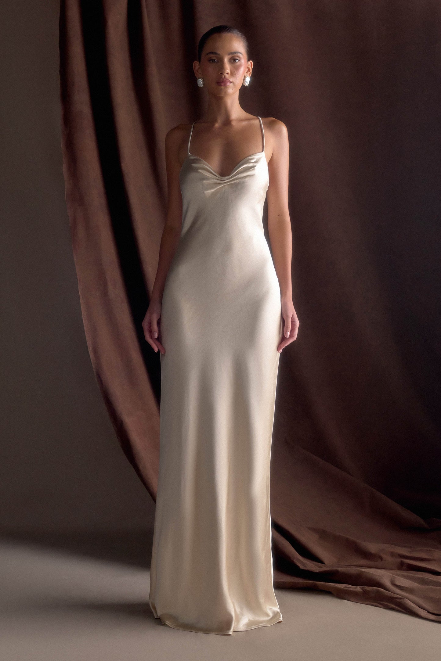 Robe Maxi en Satin à Manches Bouffantes Lilly - Or Poudré