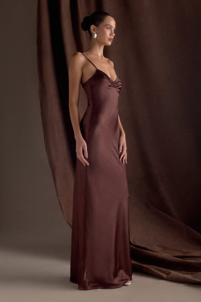 Robe Maxi Satin Lilly Sweetheart - Chocolat Noir