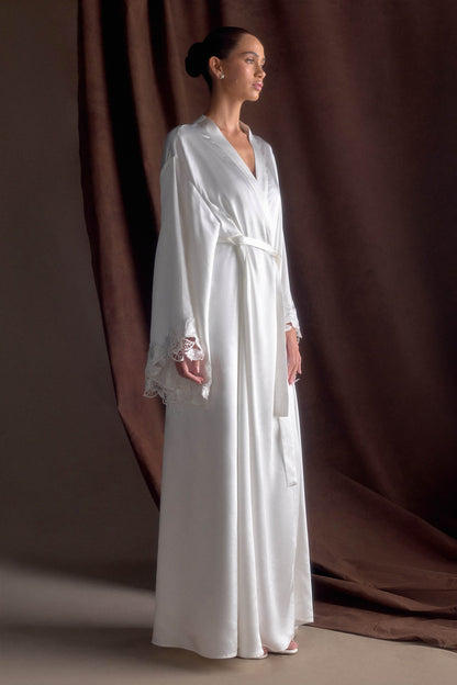 Manteau de mariée en satin Sullivan avec dentelle - Ivoire