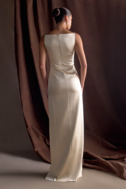 Robe Maxi en Satin Violet Sans Manches - Or Poudré