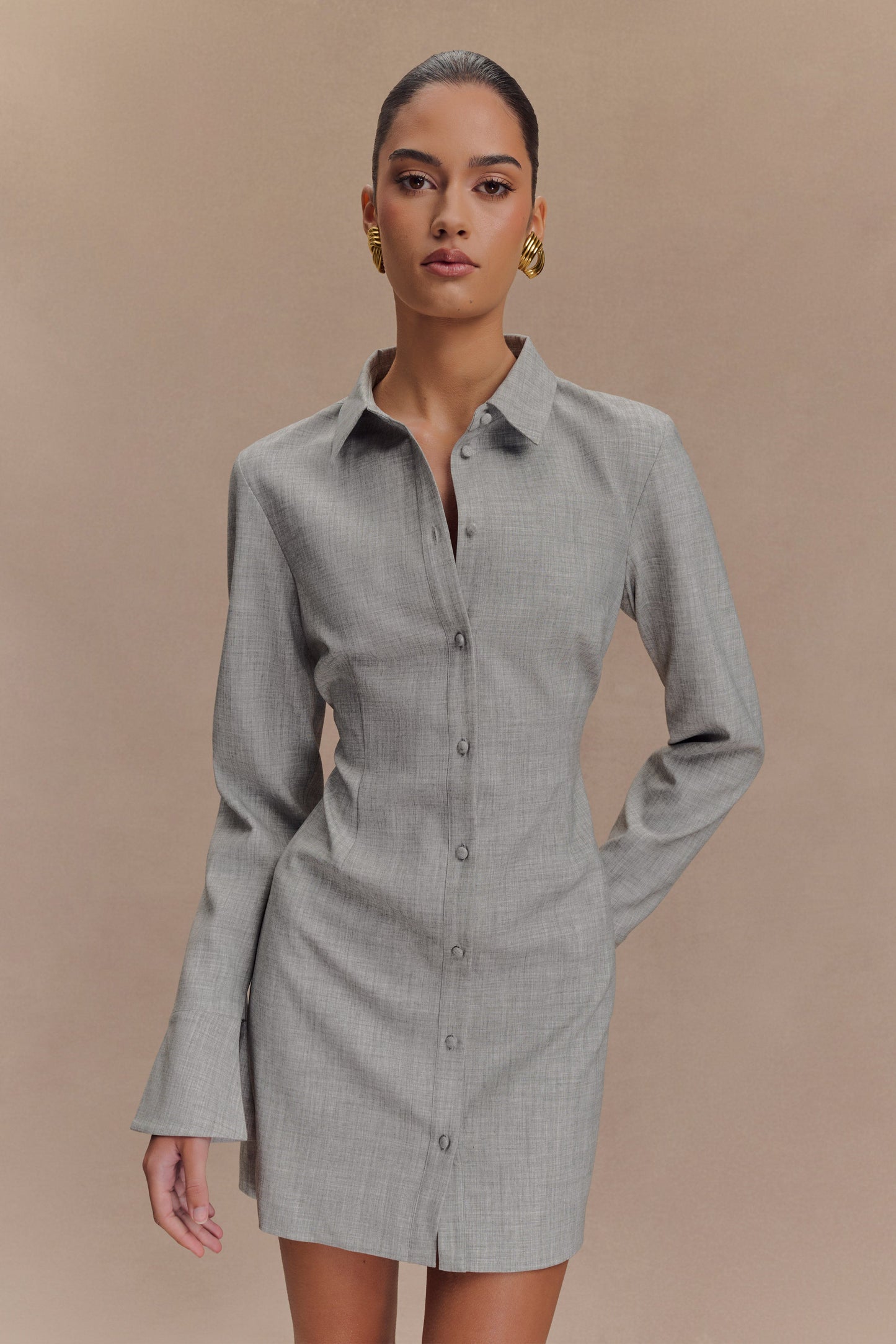 Mini-robe chemise ajustée Dorian - Gris anthracite chiné