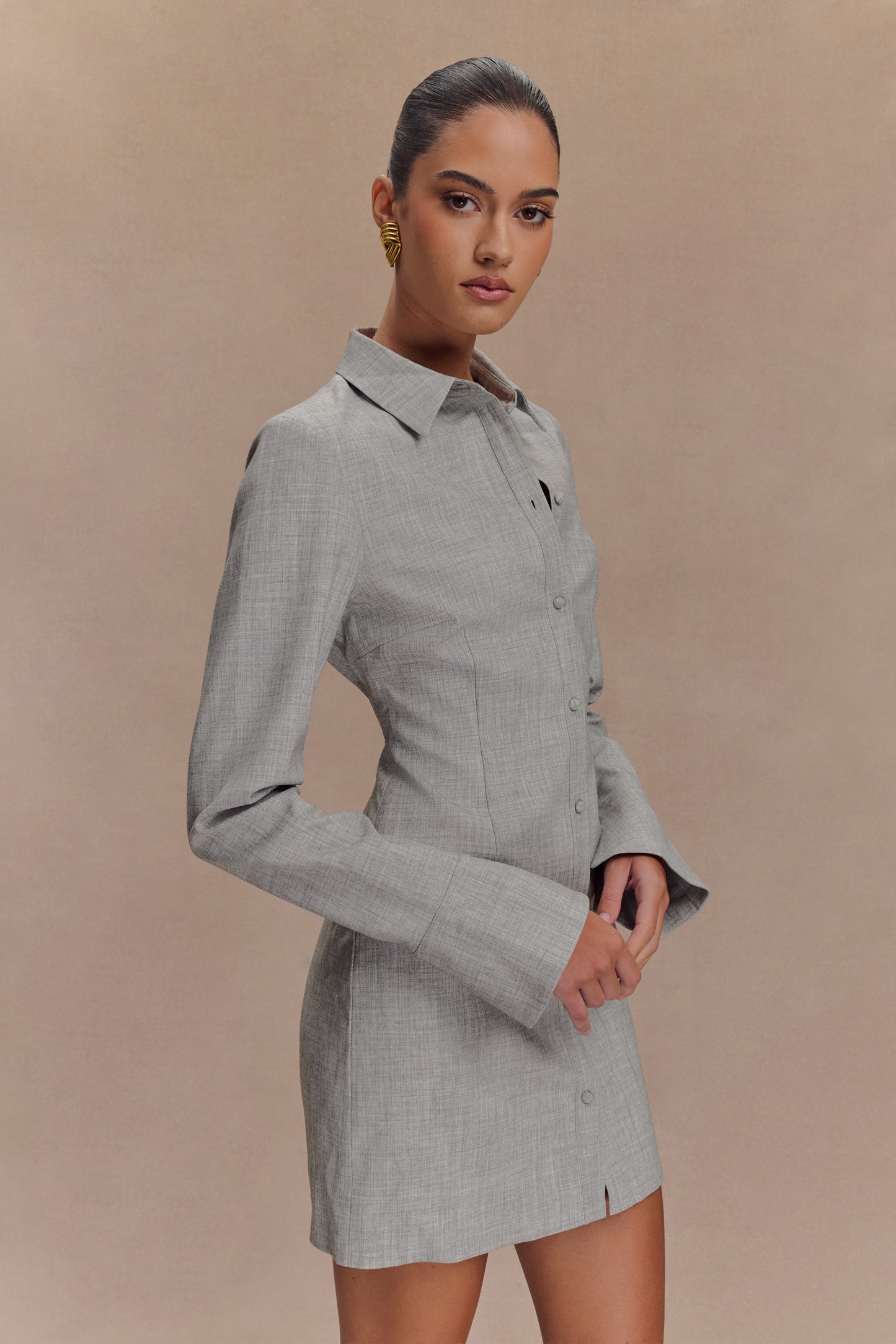 Mini-robe chemise ajustée Dorian - Gris anthracite chiné