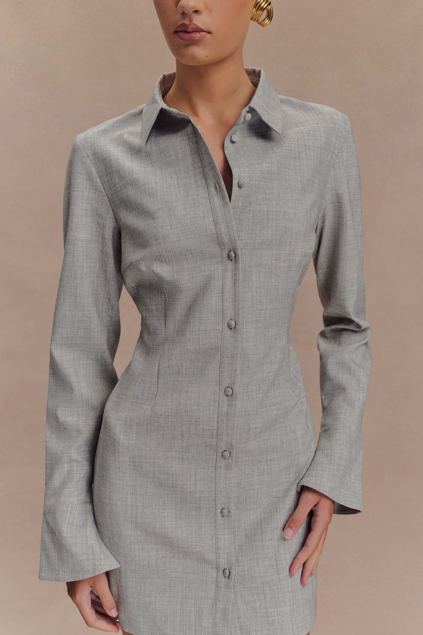 Mini-robe chemise ajustée Dorian - Gris anthracite chiné