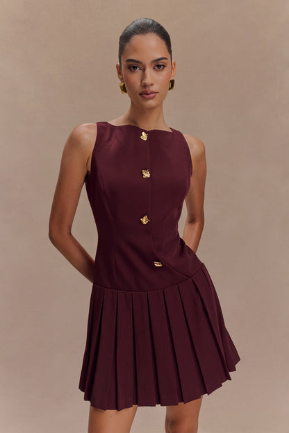 Robe mini plissée sans manches Mackenzie - Brun-rouge