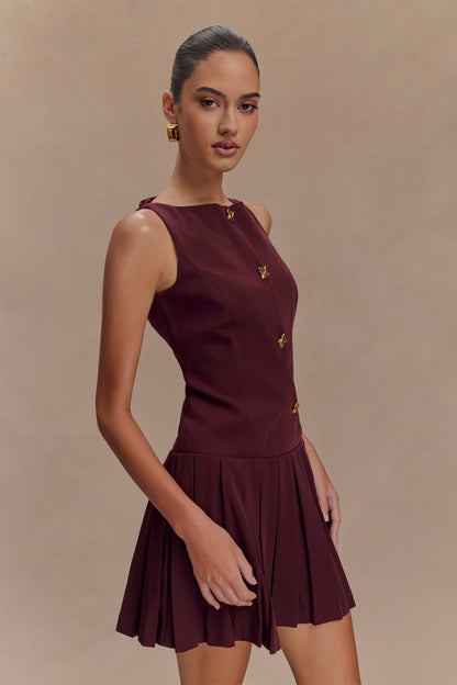 Robe mini plissée sans manches Mackenzie - Brun-rouge