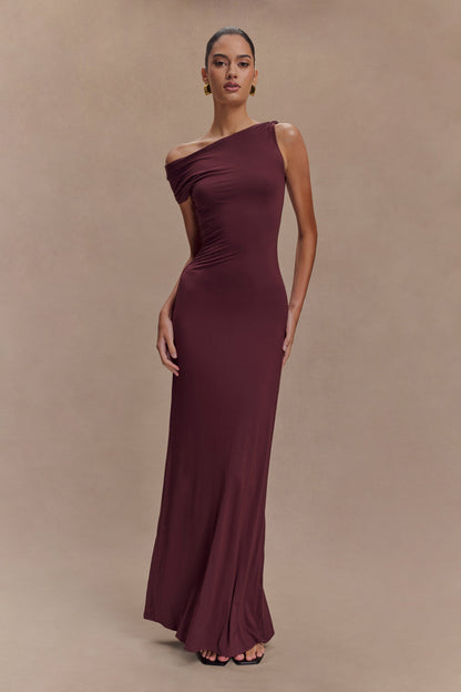 Robe Maxi Tamsin en Modal à Manches Courtes - Brun-Rouge