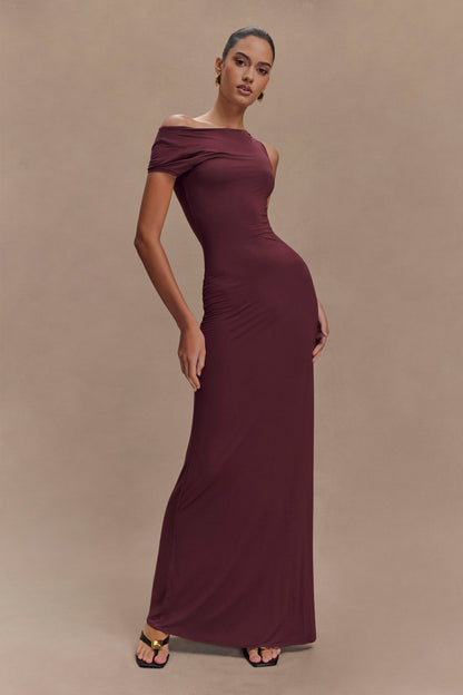 Robe Maxi Tamsin en Modal à Manches Courtes - Brun-Rouge